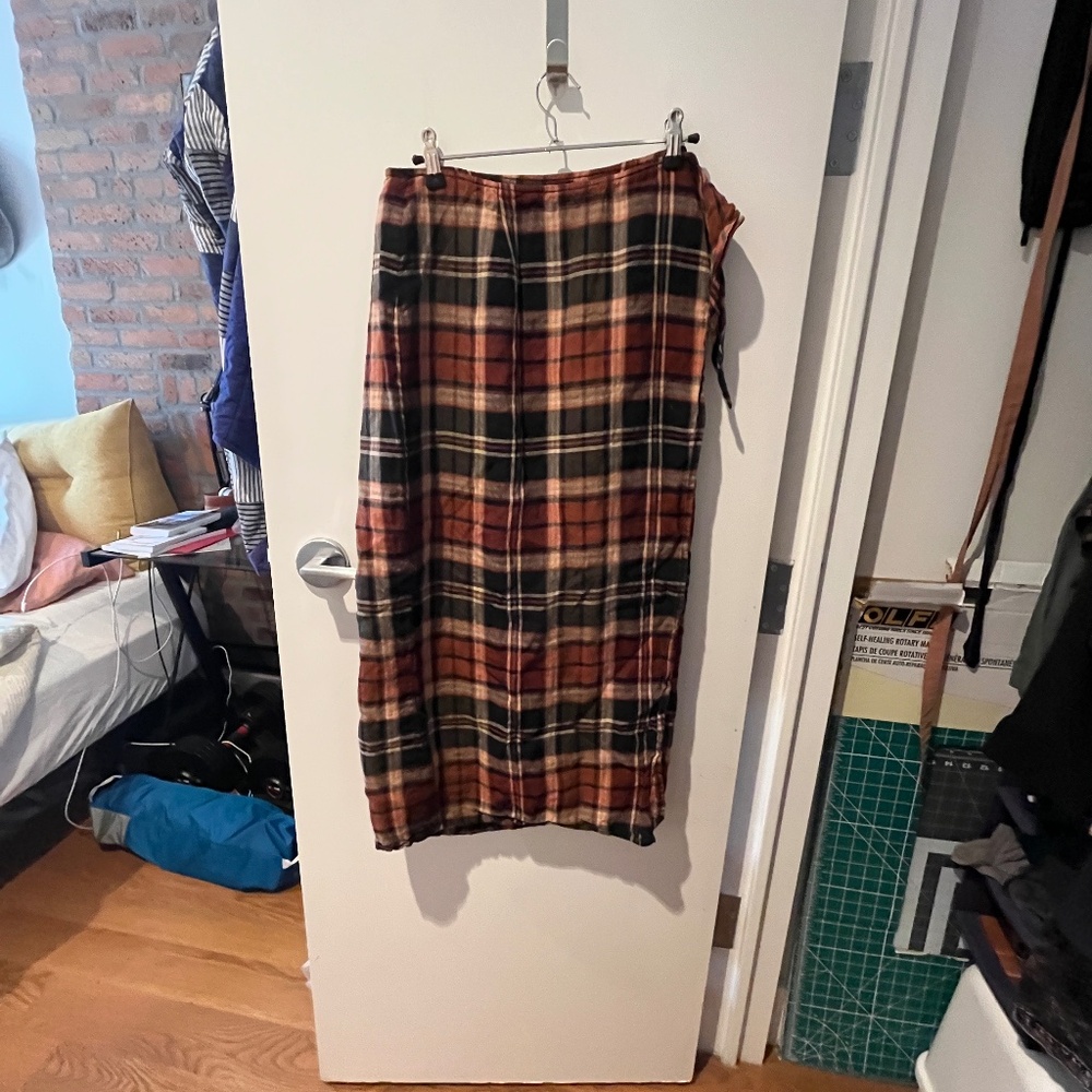 Lauren Ralph Lauren Linen Wrap Skirt Women’s Size S (10) Black/Orange Plaid Long